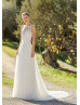 Bateau Neck Ivory Lace Tulle Open Back Wedding Dress